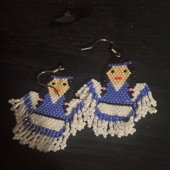 Jewelry - Handcrafted Blue and White Beaded Earrings
